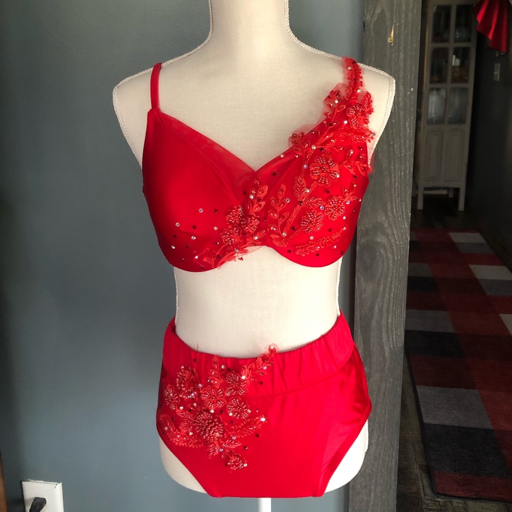 Red and Black 2 piece dance costume.